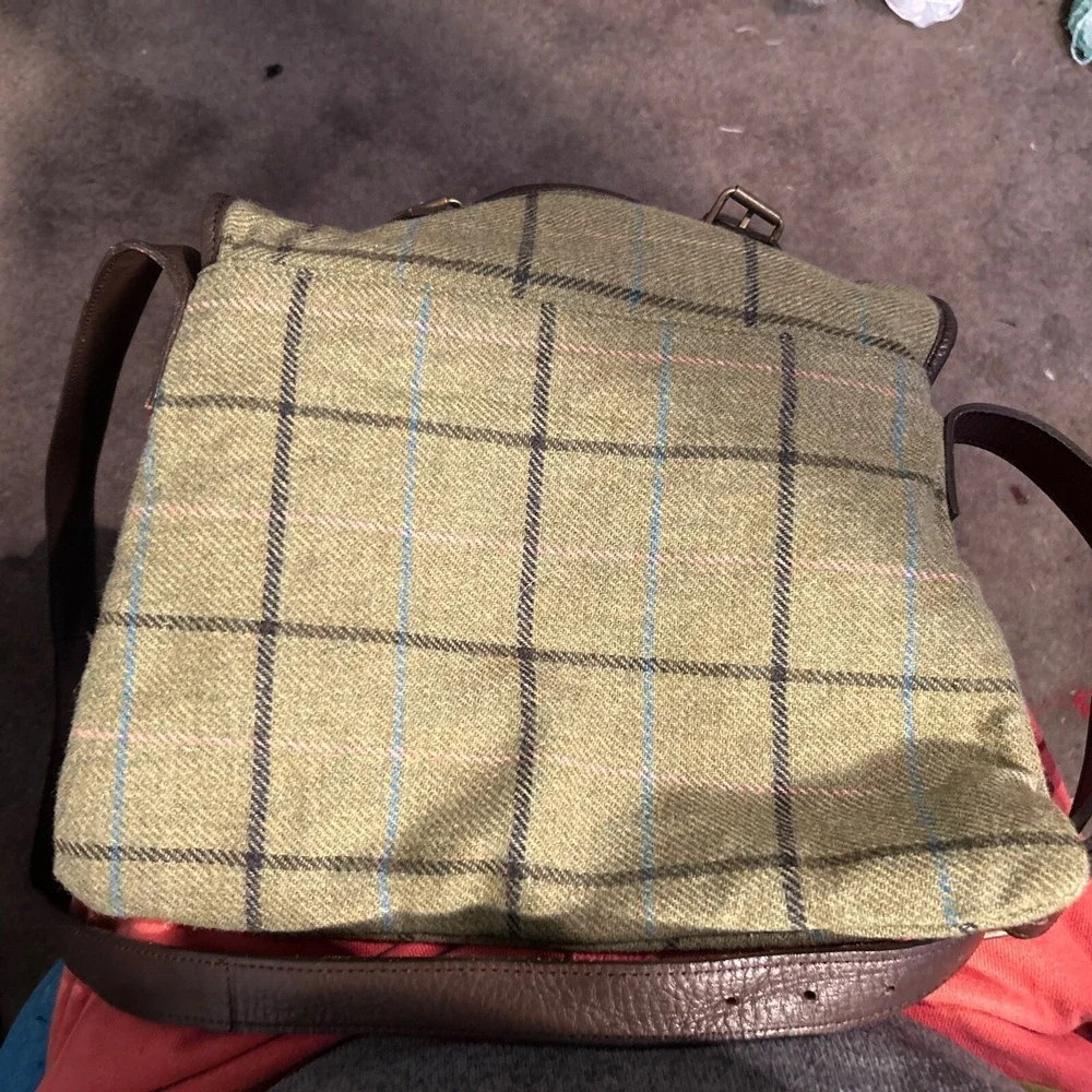 Boden Satchel Bag Medium Green Black Plaid Crossbody  PR126 Wool